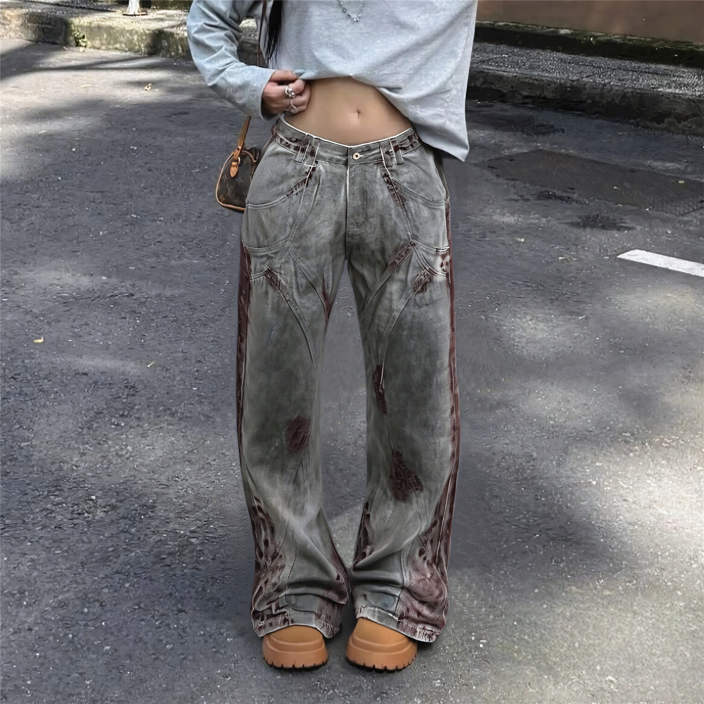 RULEBYME血色脏染做旧牛仔裤