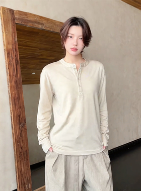 RULE BY ME 美利奴羊毛亨利领纯色针织长袖T恤男女老钱打底衫上衣