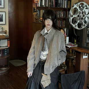 RBM 铜氨触感树纹肌理千鸟格内里cleanfit老钱哈灵顿短宽夹克外套