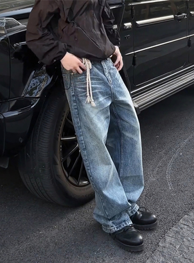 RuleByMe 牛王07雪花重工水洗做旧立体猫须手擦蜂窝A字版型牛仔裤