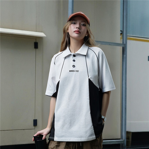 RULEBYME撞色字母短袖POLO衫