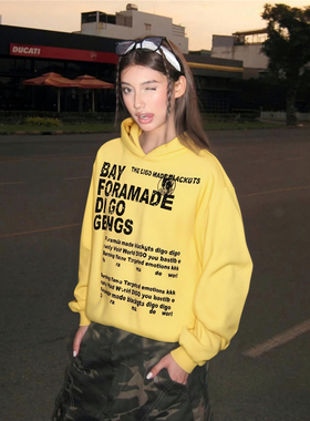 RULE BY ME 美式字母标语印花连帽卫衣男女宽松慵懒风情侣连帽衫