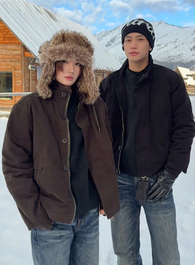 RuleByMe 重磅珠帆布仿兔毛重水洗座山雕立领夹克加厚棉服AF外套