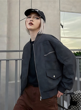 RULE BY ME 美式复古解构扎染水洗PU皮夹克男秋冬设计感宽松外套