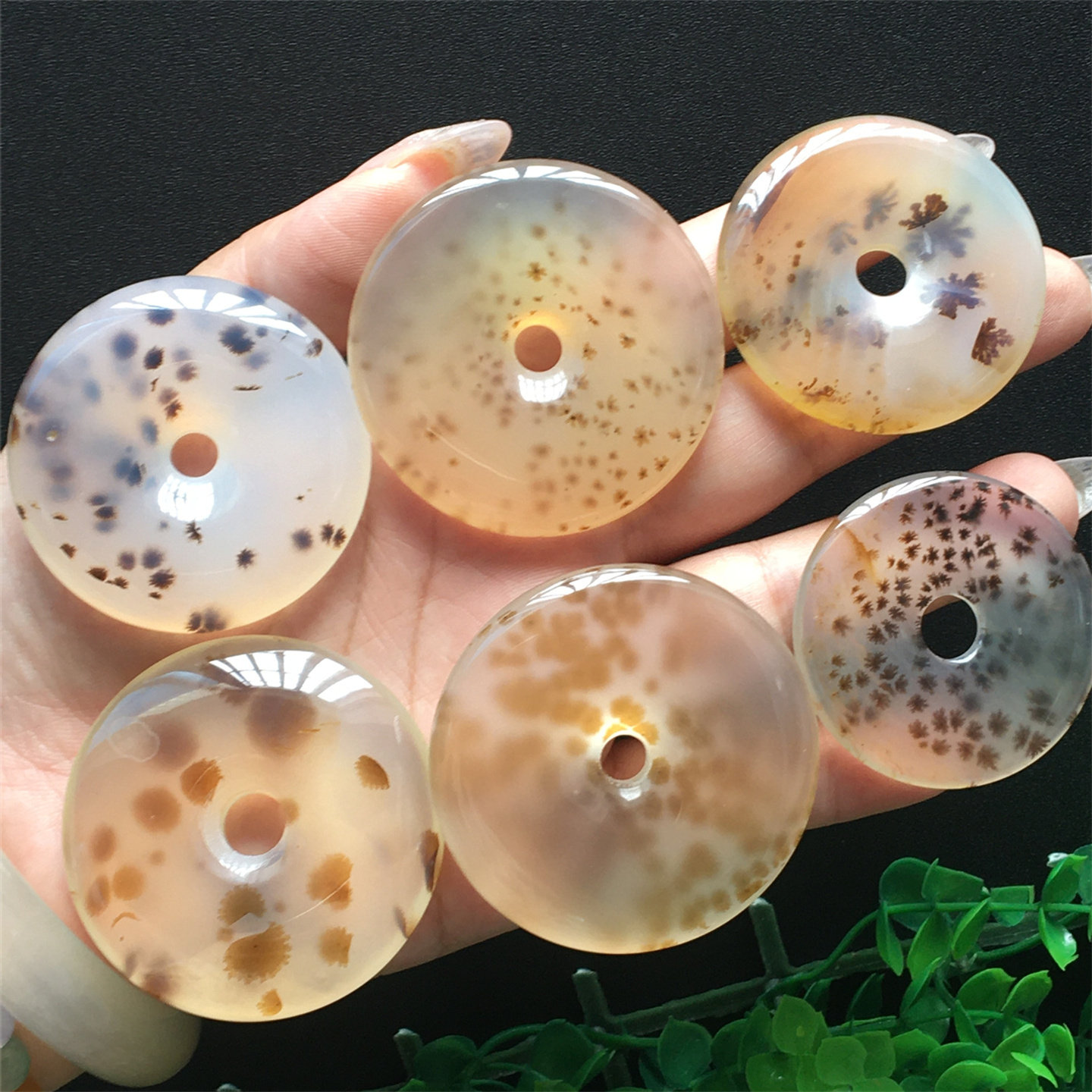 天然海洋玉髓平安扣吊坠草花风景玛瑙高冰飘花满天星颈饰一物一图