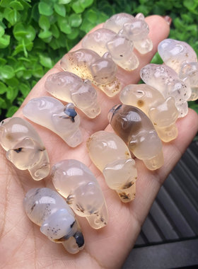 马料原色海洋玉髓趴趴猫吊坠