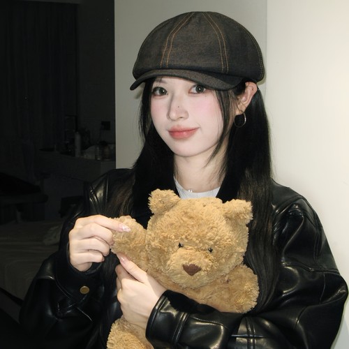 陈哈哈甜酷宝贝~一帽多戴复古牛仔前进帽显脸小百搭八角帽贝雷帽