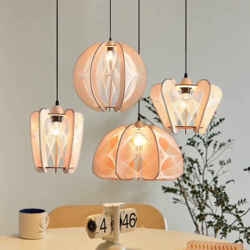 侘寂风餐厅吊灯麻绳棉线灯具日式复古木艺咖啡厅原木风民宿卧室灯