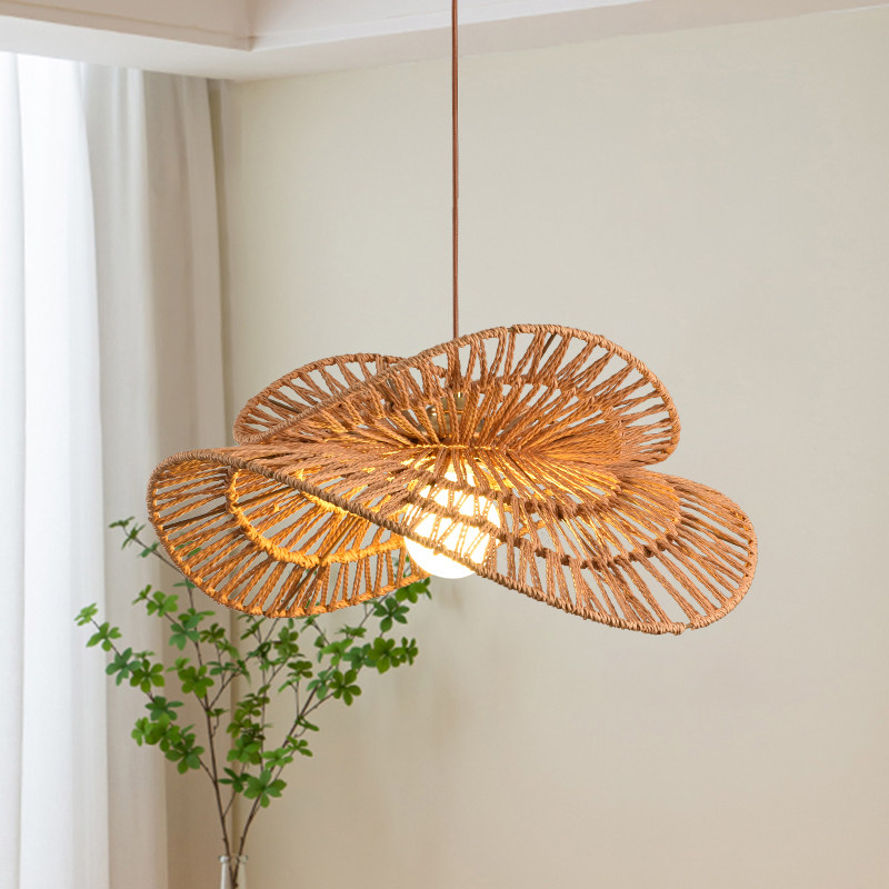 餐厅吊灯日式复古麻绳原木风侘寂风民宿卧室灯创意环保纸绳藤编灯,家装灯饰光源,餐厅吊灯,淘宝优惠券,粉丝福利购,淘宝优惠卷