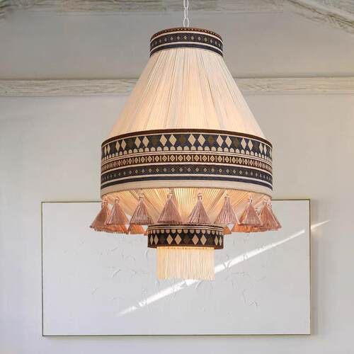 波西米亚复古卧室布艺流苏吊灯