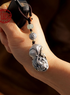 999纯银貔貅吊坠复古民族风镇财兽套链貔貅项坠汽车钥匙扣