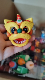 手工泥面塑塑醒狮摆件国潮舞狮头家居装饰面塑特色礼物摆件