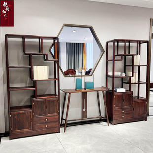 国标印尼黑酸枝木博古架明式简约红木家具阔叶黄檀多宝阁展示柜