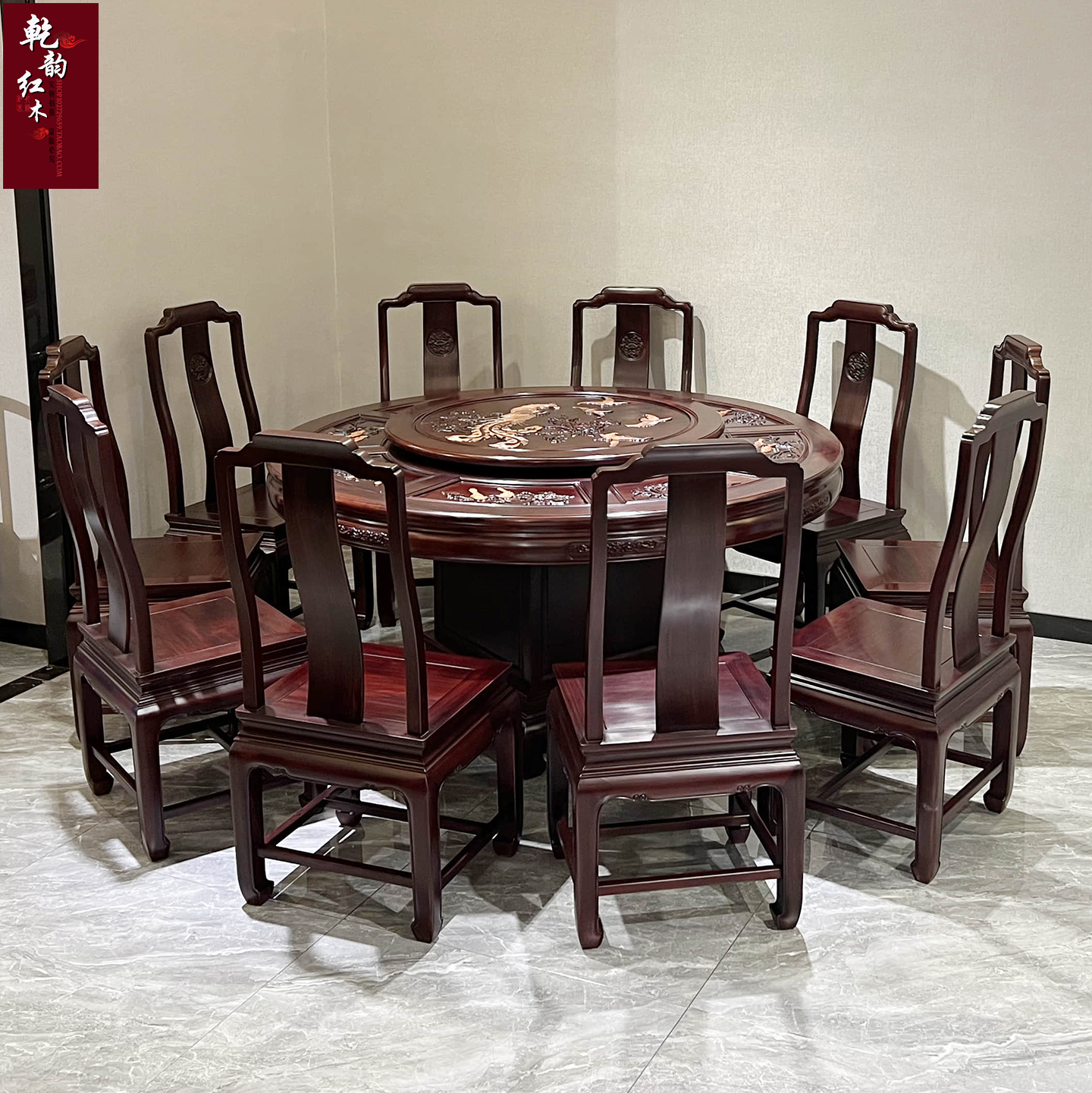 巴西黑酸枝花鸟圆餐桌圆形餐台