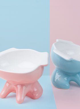 小Q碗猫盆猫粮碗斜口猫碗高脚陶瓷宠物碗狗碗猫吃饭盆vivipet加菲