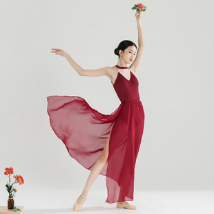 动动舞修身韵纱分体旗袍片式裙两件套酒红色高级感艺考练功服钢管