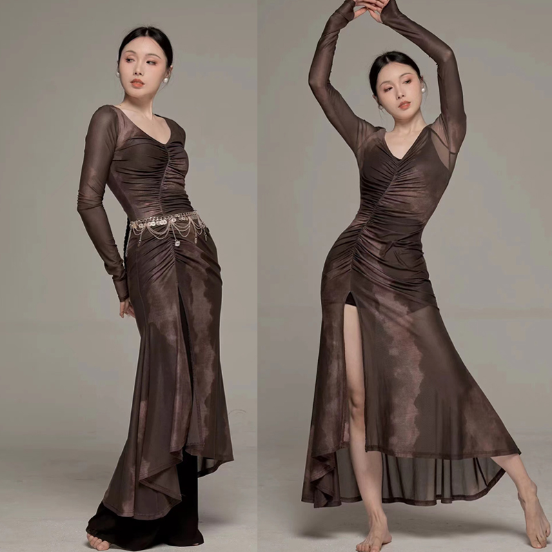 弹力软糯腰褶皱不规则连衣裙舞蹈