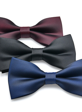 哑光领结男士酒红色黑色藏蓝色结婚礼新郎伴郎韩版蝴蝶结纯色双层