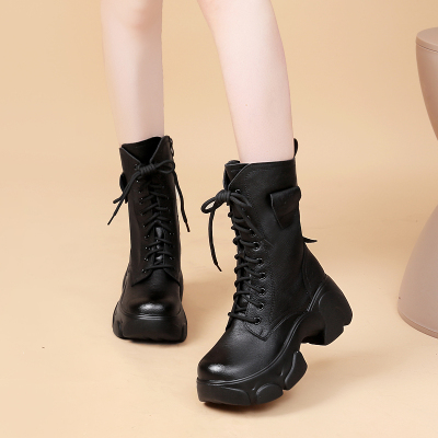 爆款厚底马丁靴女2025年秋冬季新款真皮英伦风百搭瘦瘦中筒短靴子