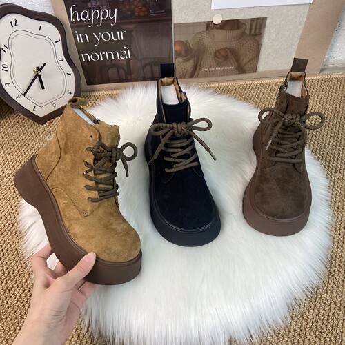 春季瘦瘦靴女2025年新款绒面马丁靴时尚潮流短靴冬季加绒加厚保暖