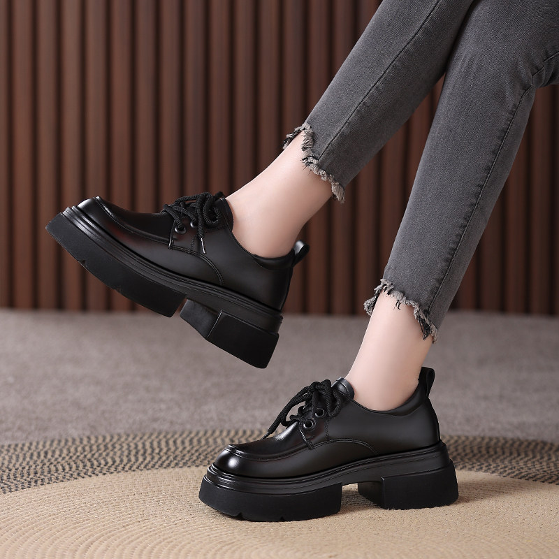 粗跟增高小个子显瘦乐福鞋女2025冬新款复古圆头系带轻便单皮鞋女,女鞋,乐福鞋（豆豆鞋）,淘宝优惠券,粉丝福利购,淘宝优惠卷