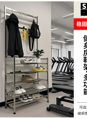 健身房不锈钢鞋架门口多层新款简易挂衣门后可移动鞋柜衣帽架一体