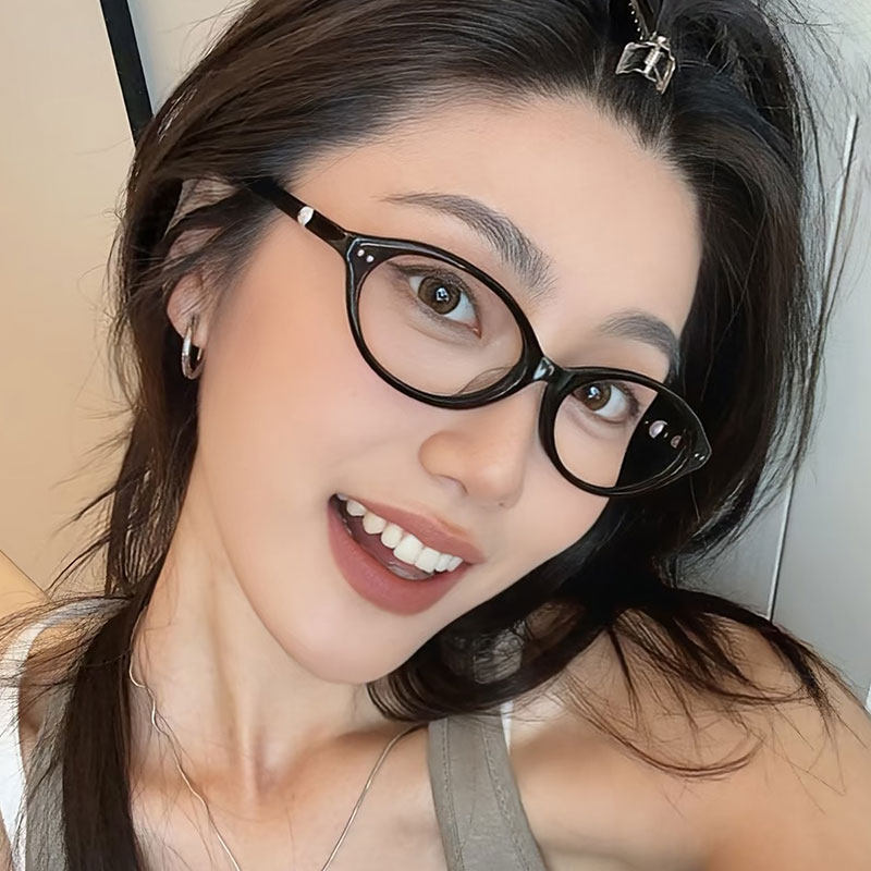 韩版猫眼椭圆形书呆子黑框眼镜女款潮玳瑁色复古老钱风近视镜框架