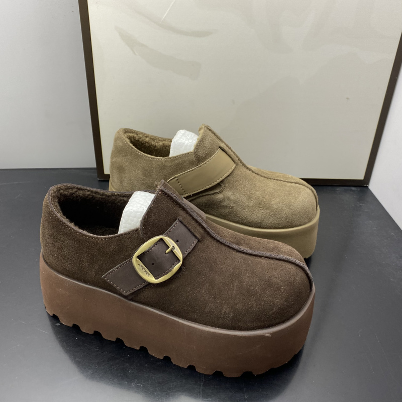 25秋冬加棉休闲勃肯鞋女皮带扣厚底松糕鞋百搭保暖女款圆头鞋