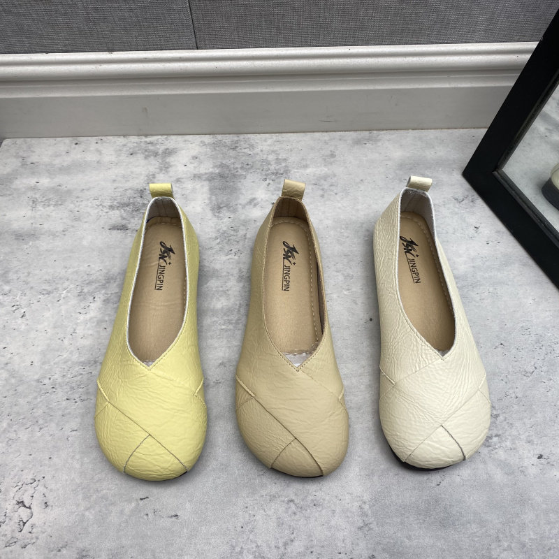 春季简约风一脚蹬奶奶鞋女平底圆头浅口单鞋软底舒适百搭女