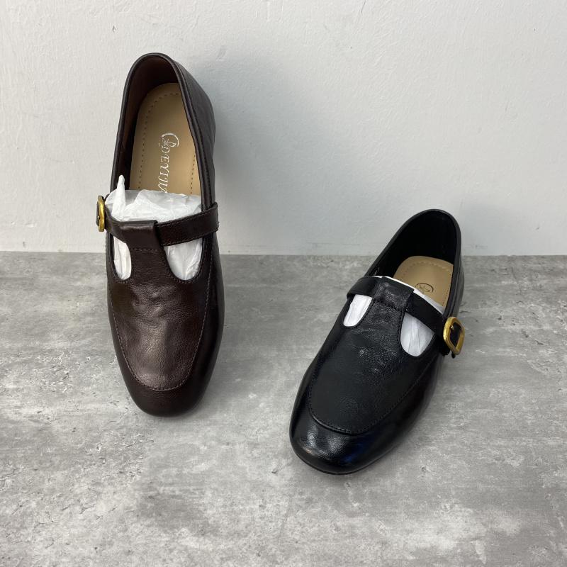 2025春季新款欧洲站乐福鞋女一字扣带低跟圆头时尚舒适浅口单鞋子