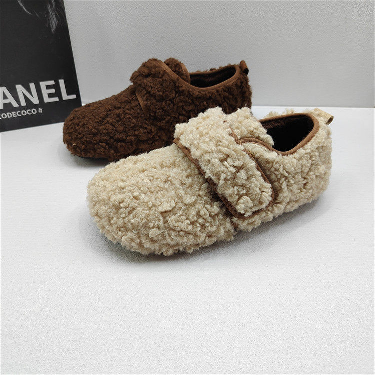 2025秋冬舒适毛毛勃肯鞋女魔术贴平底懒人鞋软底保暖女棉鞋