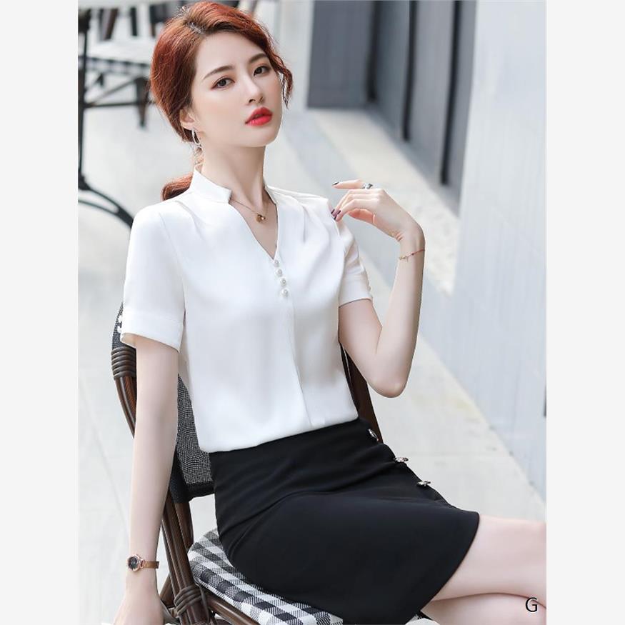 时尚职业装套装女夏季气质白领高端名媛美容师工作服短袖衬衫套裙