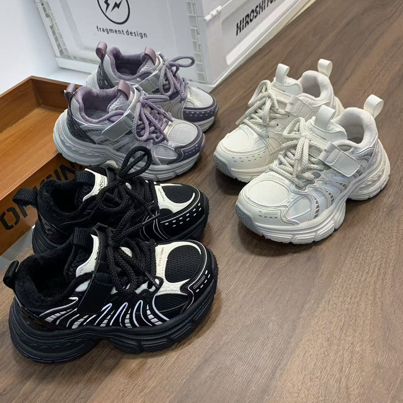 2025冬款26-40码潮流青少年版男女童皮面儿童运动鞋 加绒老爹鞋潮