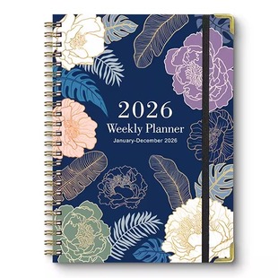 英文花卉五彩笔记本英语记事本A5线圈日记计划本记录本daily cost