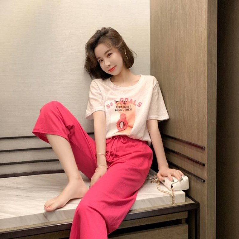 Summer Korean new T-shirt casual suit pants show thin and foreign style in summer
