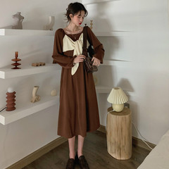 Real shot new spring dress Korean style square neck bow dress women's fashion