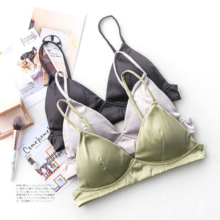 小胸文胸桑蚕丝真丝缎面内衣绸缎绸面胸衣高端三角杯法式 薄款 夏季