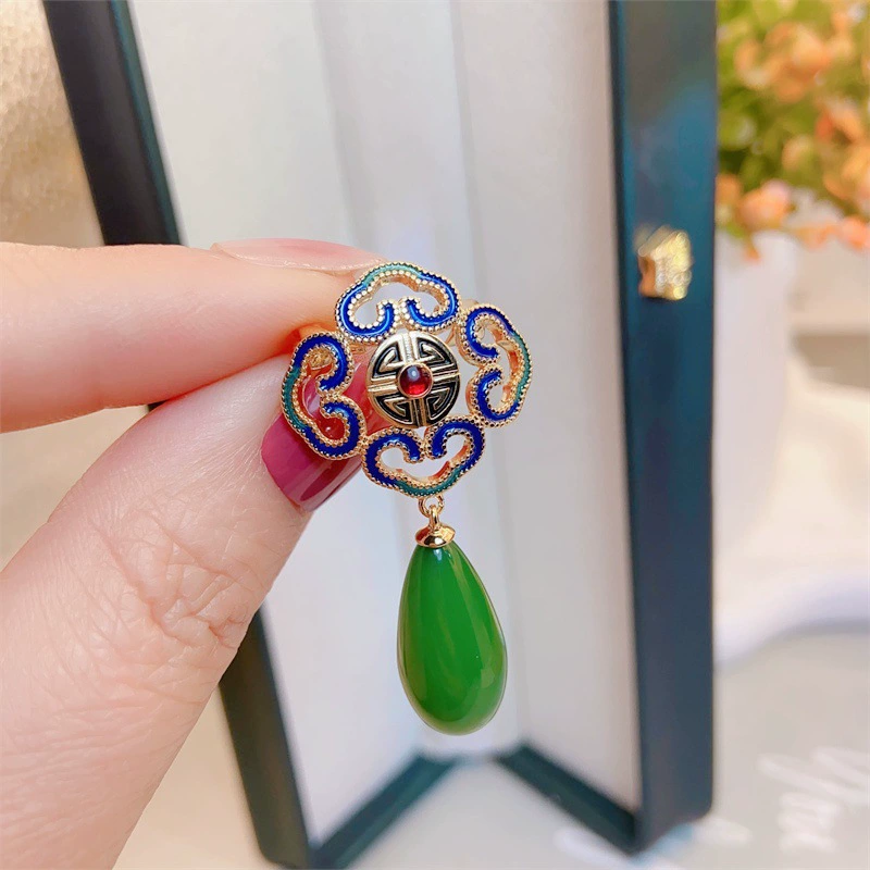 复古风水滴宫廷风如意祥云胸针女高端精致胸花旗袍压襟别针配饰品