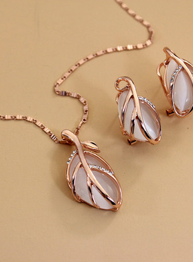 威妮华时尚夸张叶子女猫眼石项链