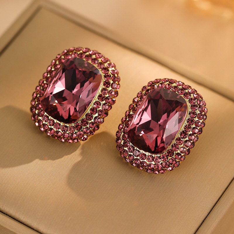 轻奢满钻水晶椭圆耳钉新款港风复古优雅气质耳饰小众个性夸张耳环