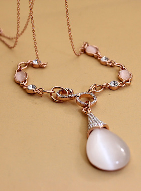 夸张水滴毛衣链比拉闪亮猫眼石