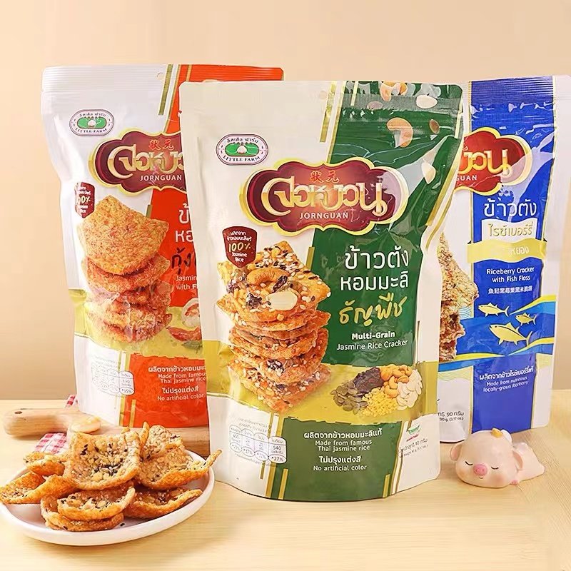 泰国进口JORNGUAN状元米饼干鱼肉松酥脆饼锅巴虾坚果仁膨化零食品