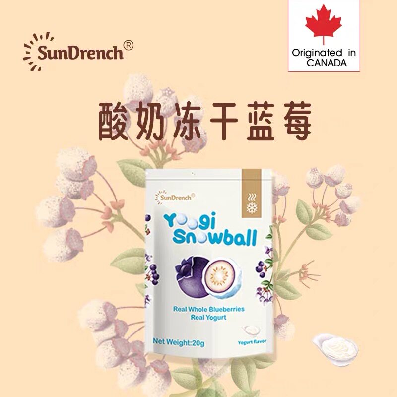 加拿大SunDrench上哆力酸奶冻干蓝莓草莓抹茶黑糖香芋进口零食品