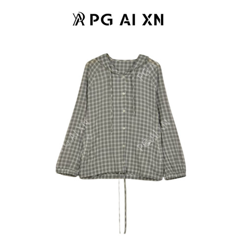 PG Ai XN/品归 慵懒连帽格子衬衫 PGXN 3116