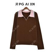 2875 PGXN 甜甜粉丝专享 25秋冬拼色领100%绵羊毛绞花毛衫