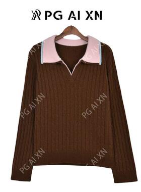 【甜甜粉丝专享】25秋冬拼色领100%绵羊毛绞花毛衫 PGXN 2875