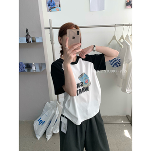 短袖 夏上新韩系撞色汽水瓶印花插肩袖 T恤1230 STUDIO 奶思家NICE