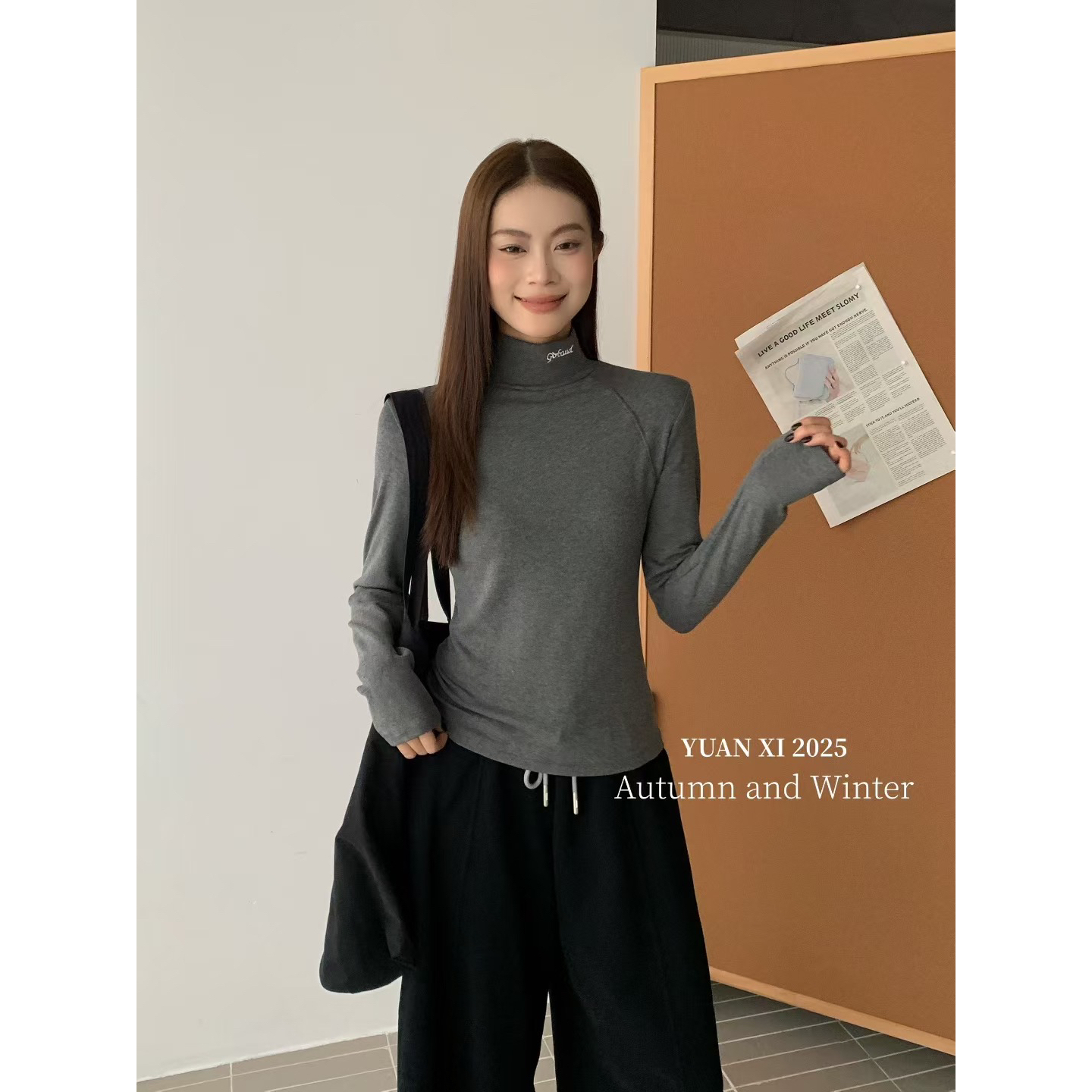 元熙-冬上新中领立体刺绣加绒长袖打底衫YS2-3121