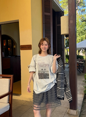 Flower & April-T恤女上衣宽松休闲韩版薄款2026年短袖T恤170163