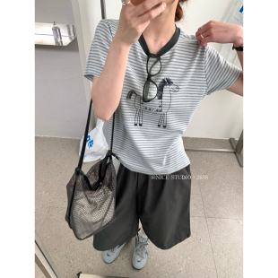 小马印花钉珠工艺短袖 夏上新爆款 T恤L8852 STUDIO 奶思家NICE